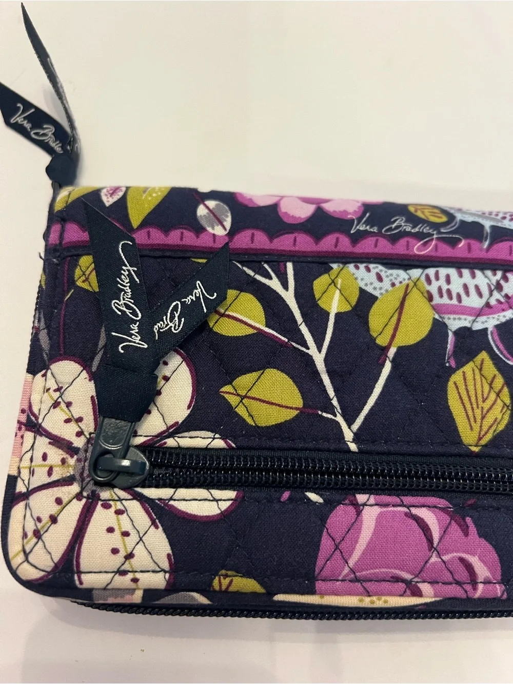 Vera Bradley Quilted Floral Turnlock Wallet in Navy, Purple & Green Retired - Picture 5 of 10